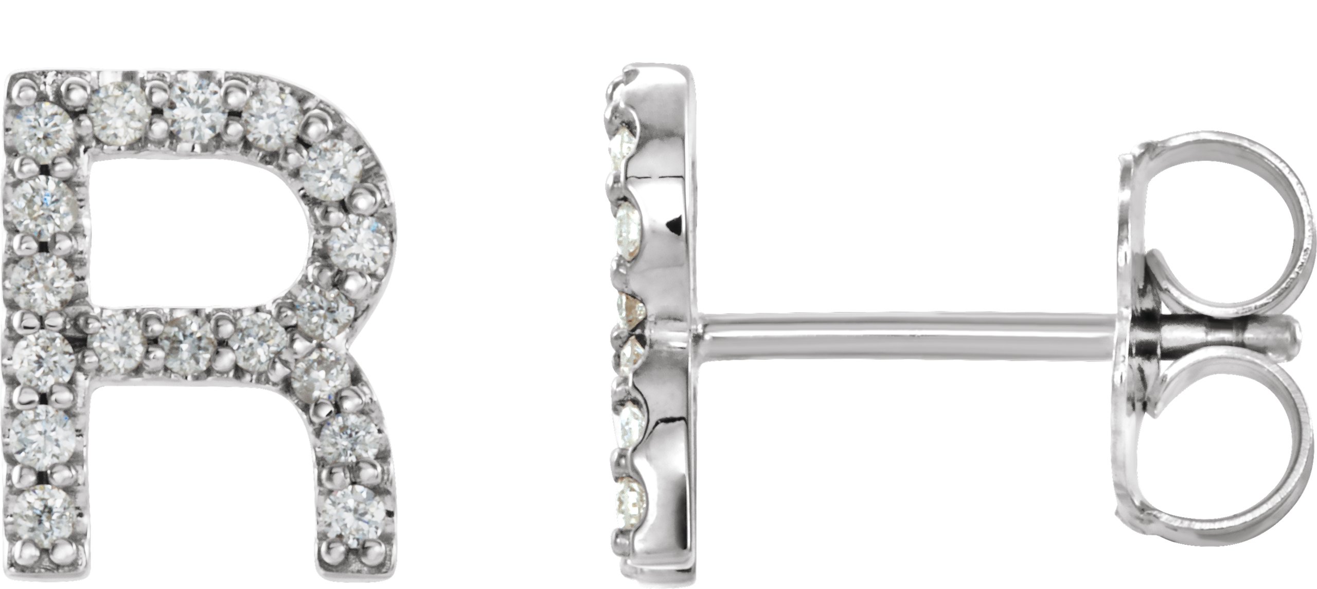 14K White 1/8 CTW Natural Diamond Initial R Earrings