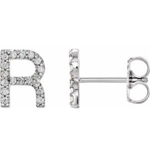 Sterling Silver 1/8 CTW Natural Diamond Initial R Earrings