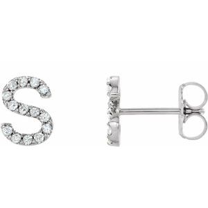 14K White 1/8 CTW Natural Diamond Initial S Earrings