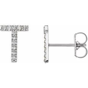 Sterling Silver 1/10 CTW Natural Diamond Initial T Earrings