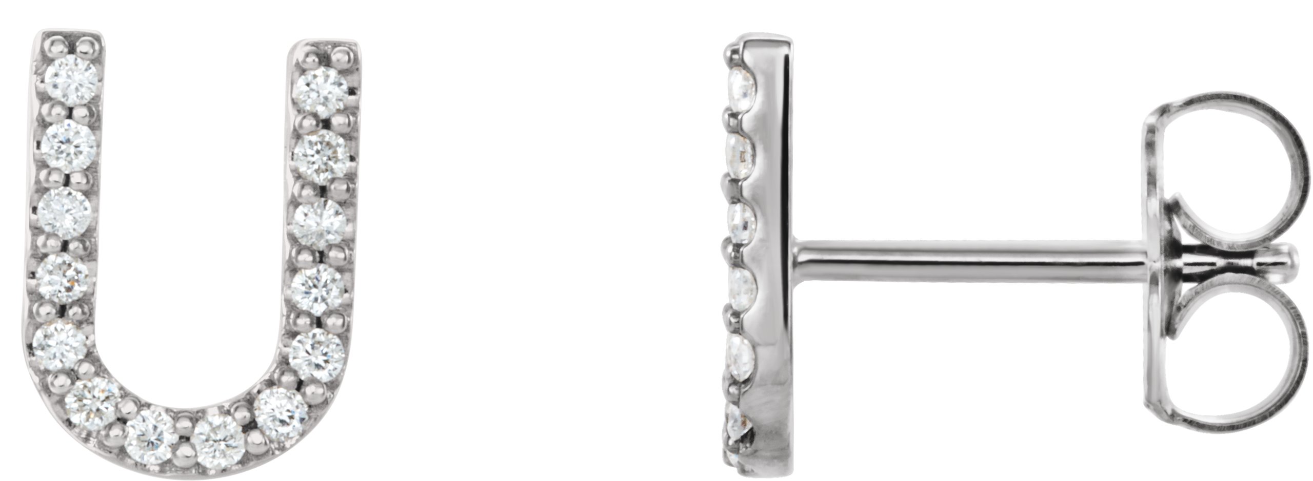Platinum 1/8 CTW Natural Diamond Initial U Earrings