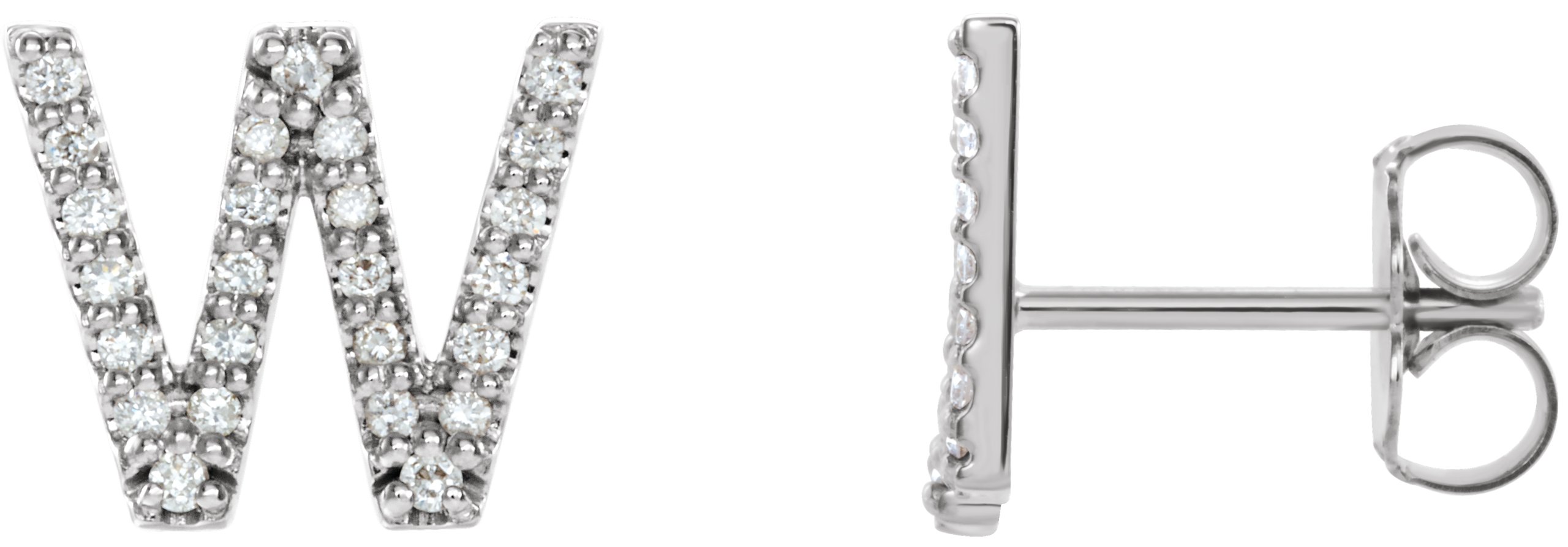 Sterling Silver 1/6 CTW Natural Diamond Initial W Earrings