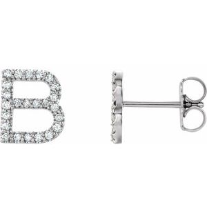 14K White 1/5 CTW Natural Diamond Initial B Earrings