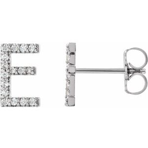 Sterling Silver 1/8 CTW Natural Diamond Initial E Earrings