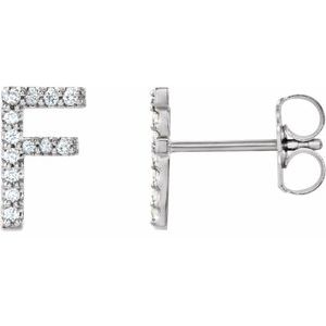 Sterling Silver 1/10 CTW Natural Diamond Initial F Earrings