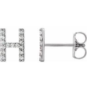 14K White 1/8 CTW Natural Diamond Initial H Earrings