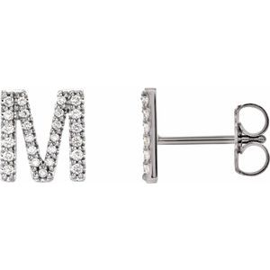14K White 1/5 CTW Natural Diamond Initial M Earrings
