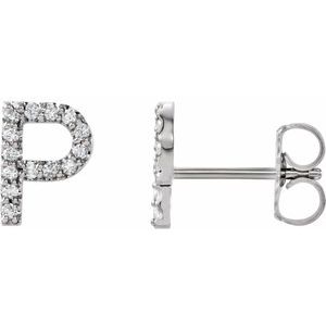 14K White 1/8 CTW Natural Diamond Initial P Earrings