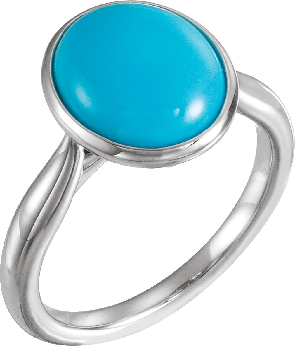 14K White 12x10 mm Oval Cabochon Turquoise Ring Ref 14371761