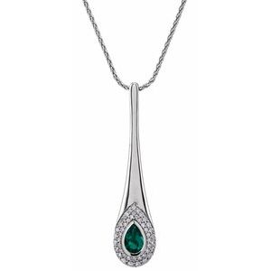 14K White Lab-Grown Emerald & 3/8 CTW Natural Diamond 18" Necklace