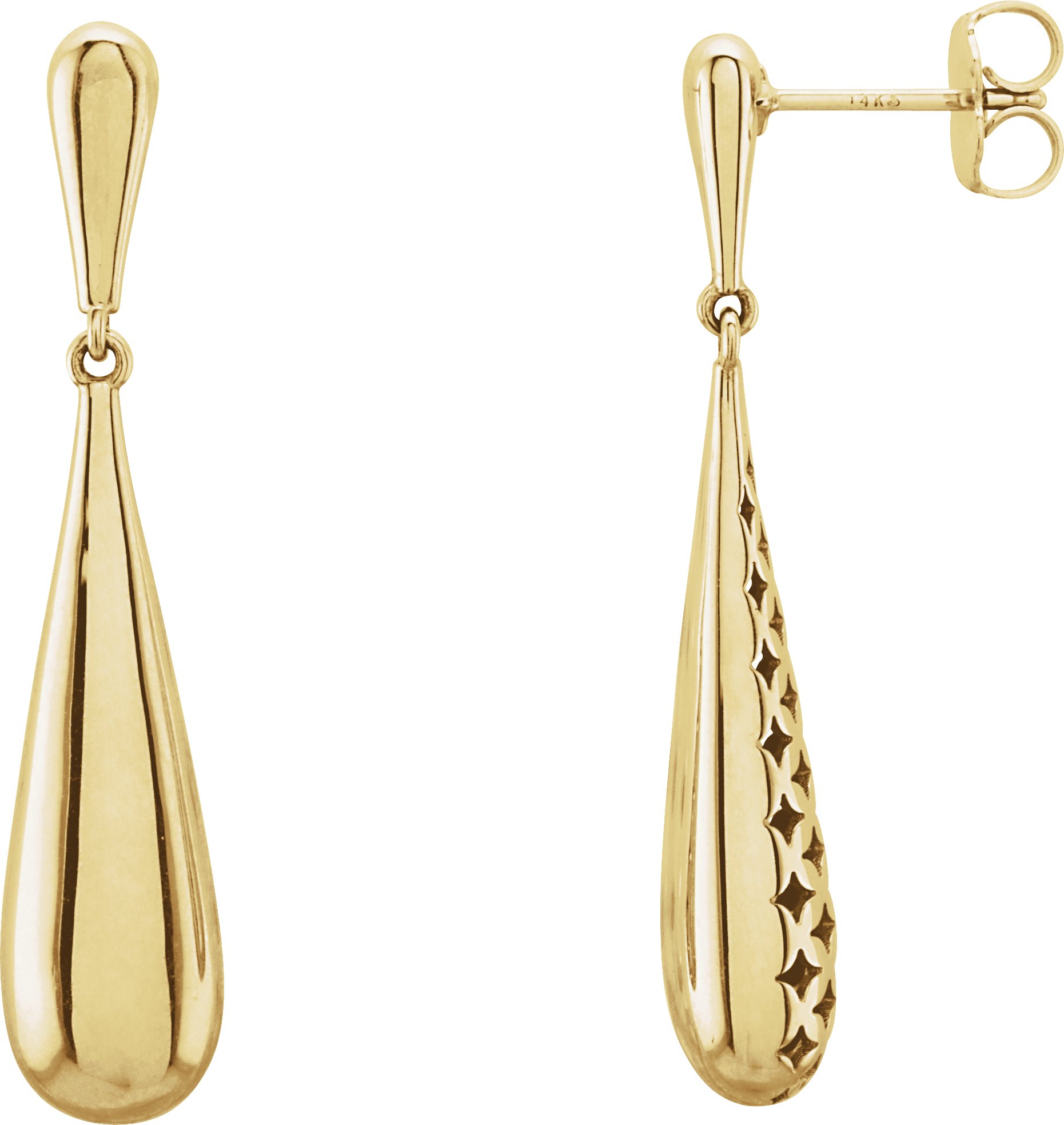 14K Yellow 34.5x7.4 mm Teardrop-Shaped Earrings