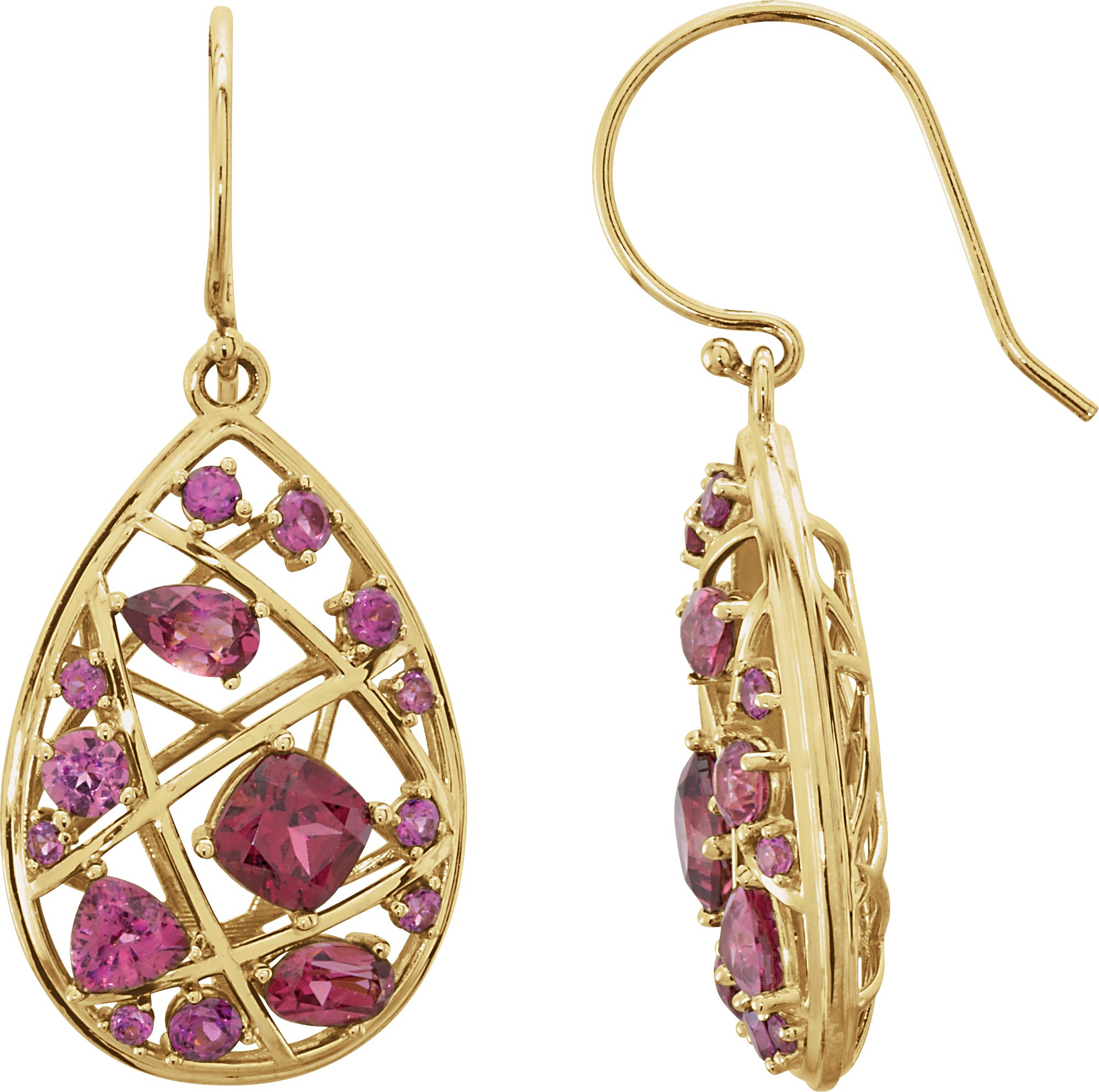 14K Yellow Rhodolite Garnet Nest Design Earrings