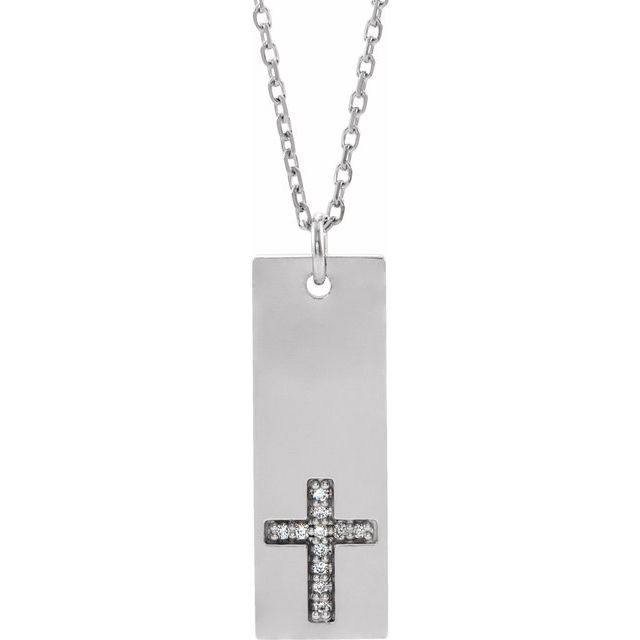 14K White .03 CTW Natural Diamond Bar Cross 18 Necklace