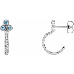 14K White Natural Blue Zircon & 1/4 CTW Natural Diamond J-Hoop Earrings