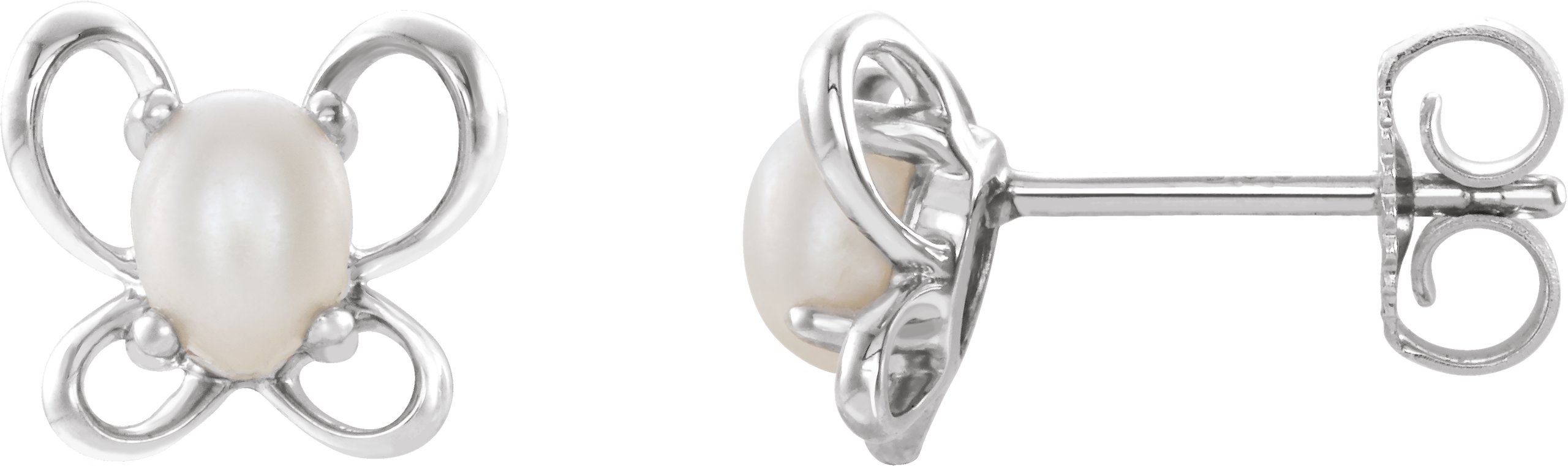 14K White Cultured White Freshwater Pearl June Butterfly Birthstone Earrings