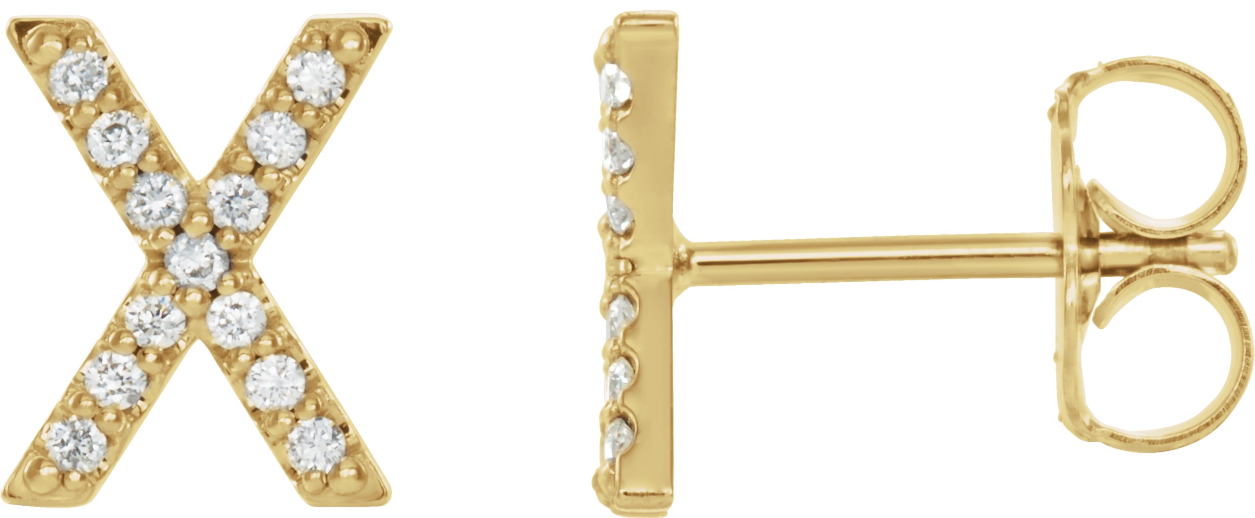 14K Yellow 1/10 CTW Natural Diamond Initial X Earrings