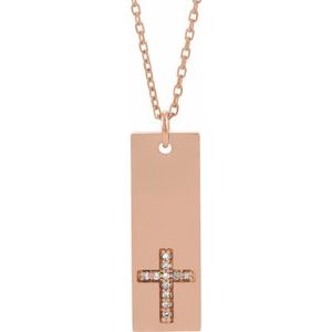 14K Rose .03 CTW Diamond Bar Cross 18" Necklace