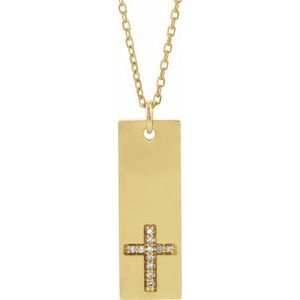 14K Yellow .03 CTW Diamond Bar Cross 18" Necklace