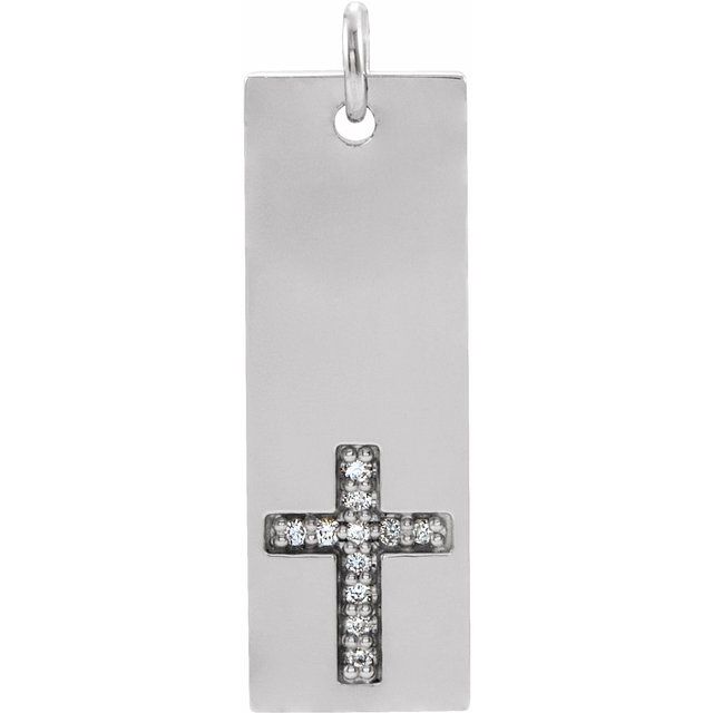 14K White .03 CTW Natural Diamond Bar Cross Pendant
