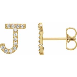 14K Yellow 1/10 CTW Natural Diamond Initial J Earrings