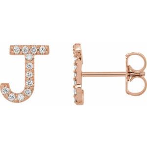 14K Rose 1/10 CTW Natural Diamond Initial J Earrings