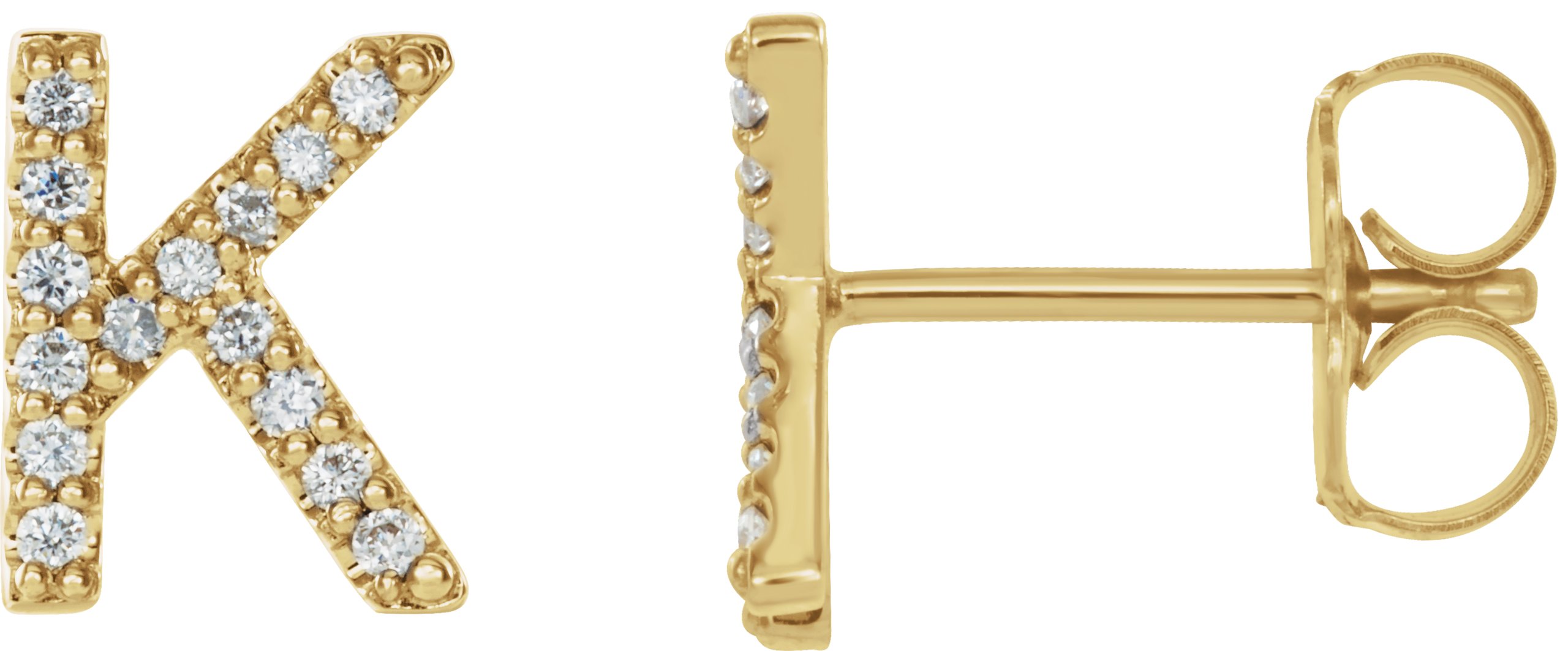 14K Yellow 1/8 CTW Natural Diamond Initial K Earrings