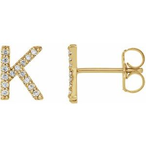14K Yellow 1/8 CTW Natural Diamond Initial K Earrings