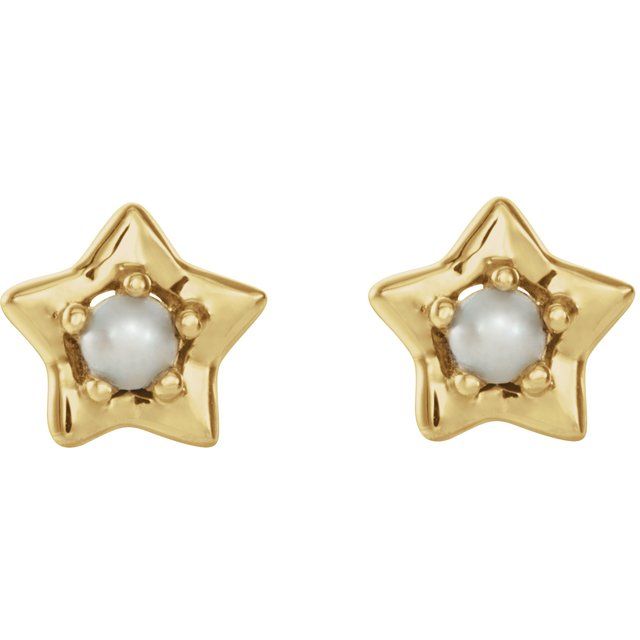14K Yellow 3 mm Round June Youth Star Birthstone Earrings  