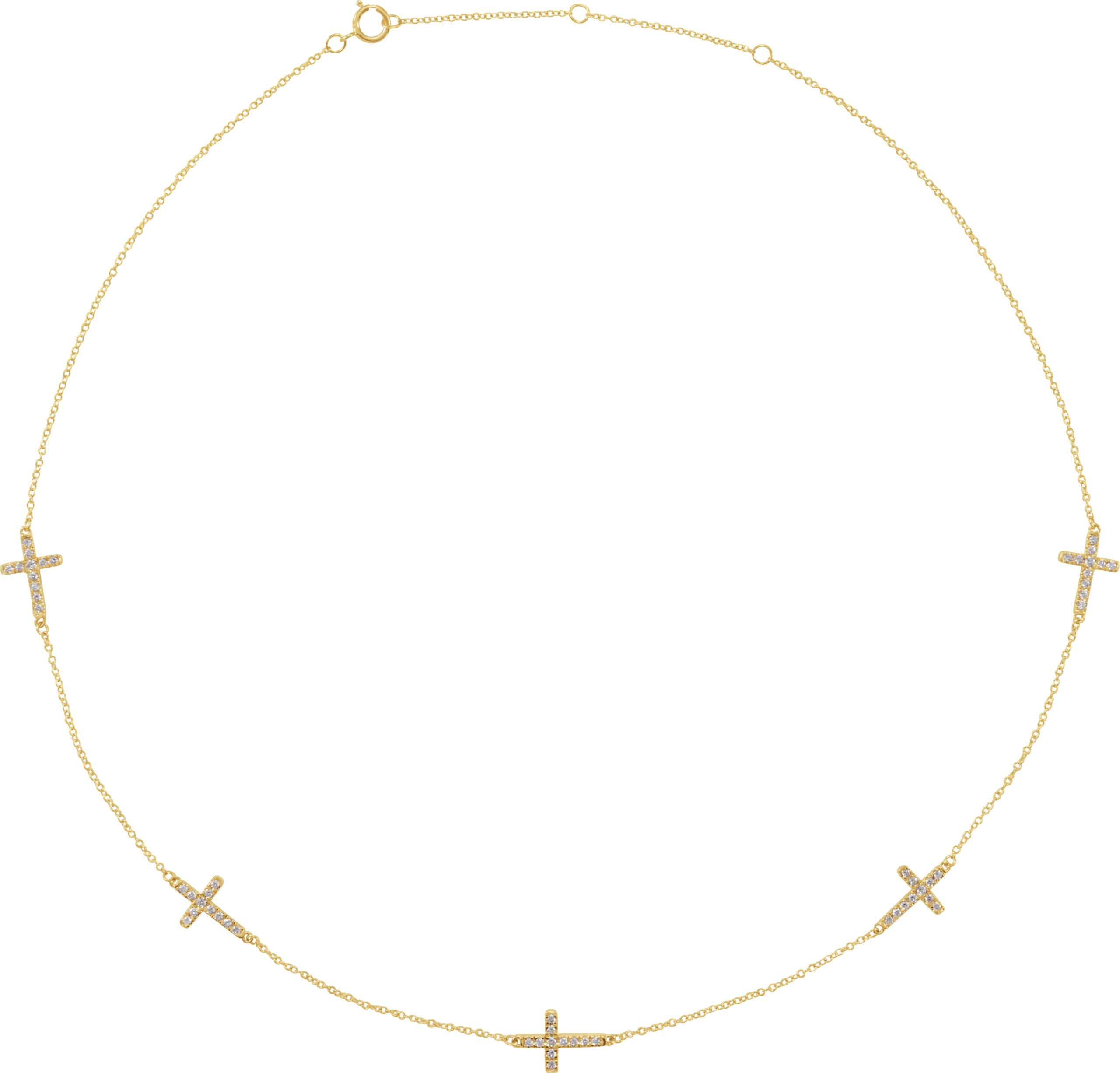14K Yellow 1/8 CTW Diamond 5-Station Cross Adjustable 16-18” Necklace 