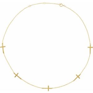 14K Yellow 5-Station Cross Adjustable 16-18” Necklace  