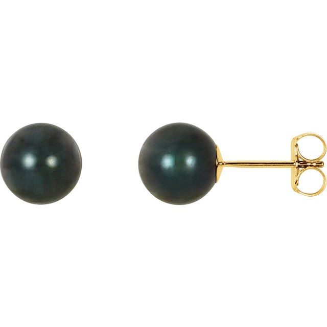 14K Yellow 7 mm Cultured Black Akoya Pearl Earrings