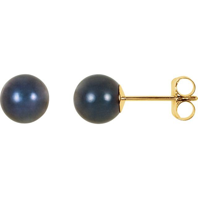 14K Yellow 6 mm Black Akoya Cultured Pearl Earrings