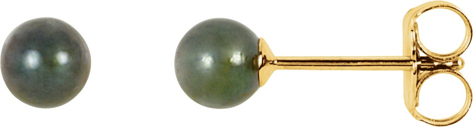 14K Yellow 4 mm Black Akoya Cultured Pearl Earrings Ref. 1913175