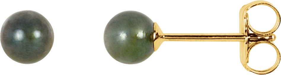 14K Yellow 4 mm Cultured Black Akoya Pearl Earrings