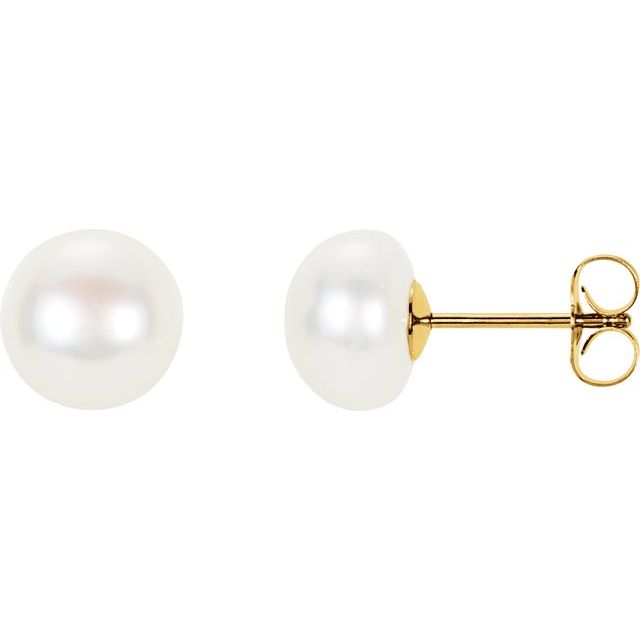 14K Yellow Panache® Cultured White Freshwater Pearl Stud Earrings