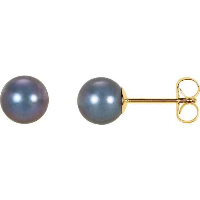 14K Yellow 6.5-7 mm Black Freshwater Cultured Pearl Earrings