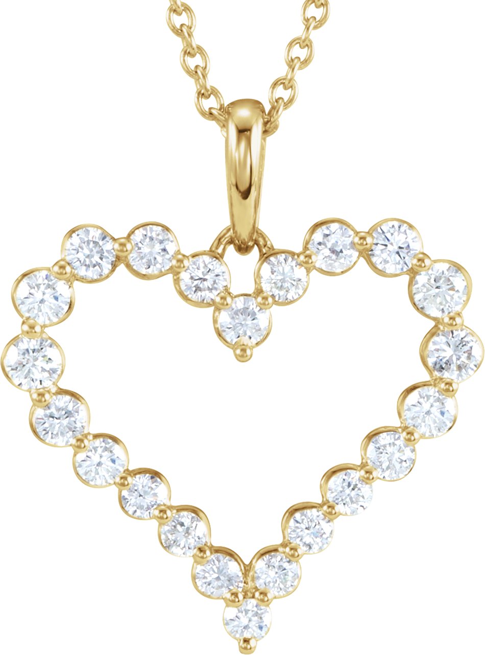 14K Yellow 1 CTW Natural Diamond Heart 18" Necklace 