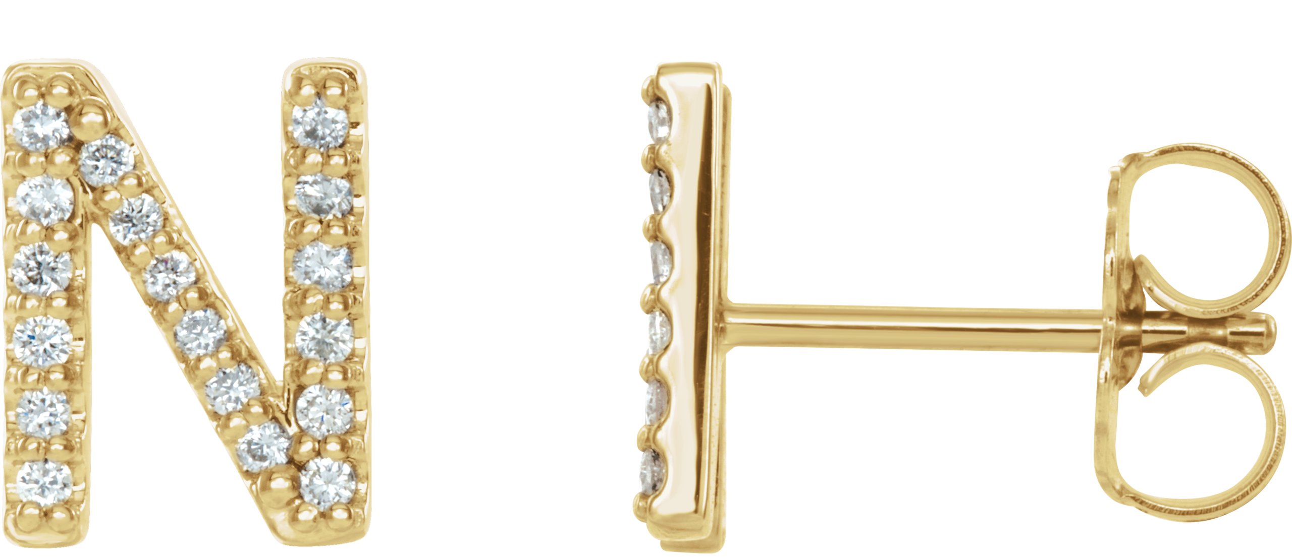 14K Yellow 1/8 CTW Natural Diamond Initial N Earrings