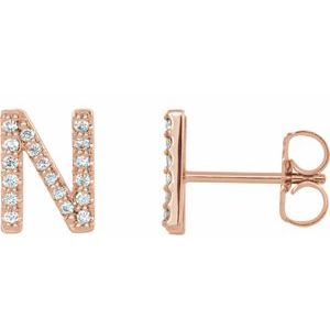 14K Rose 1/8 CTW Natural Diamond Initial N Earrings