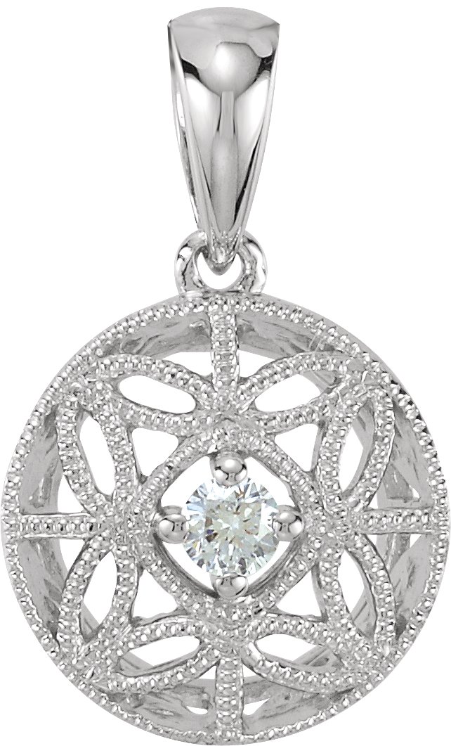 14K White 1/10 CT Diamond Filigree Pendant