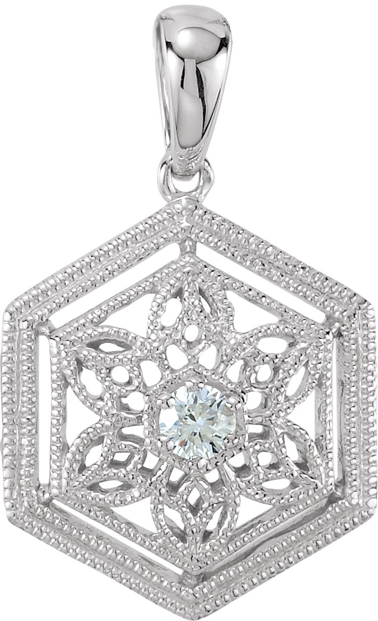 14K White .05 CTW Diamond Filigree Pendant