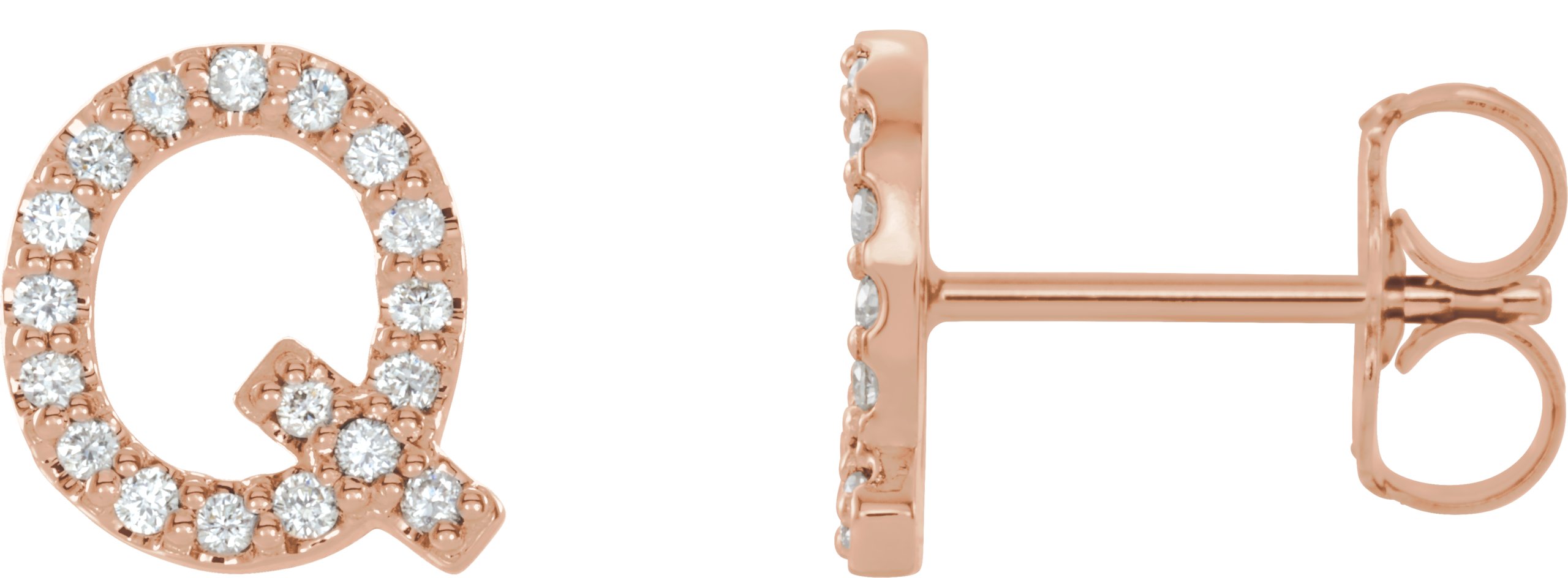 14K Rose 1/6 CTW Natural Diamond Initial Q Earrings