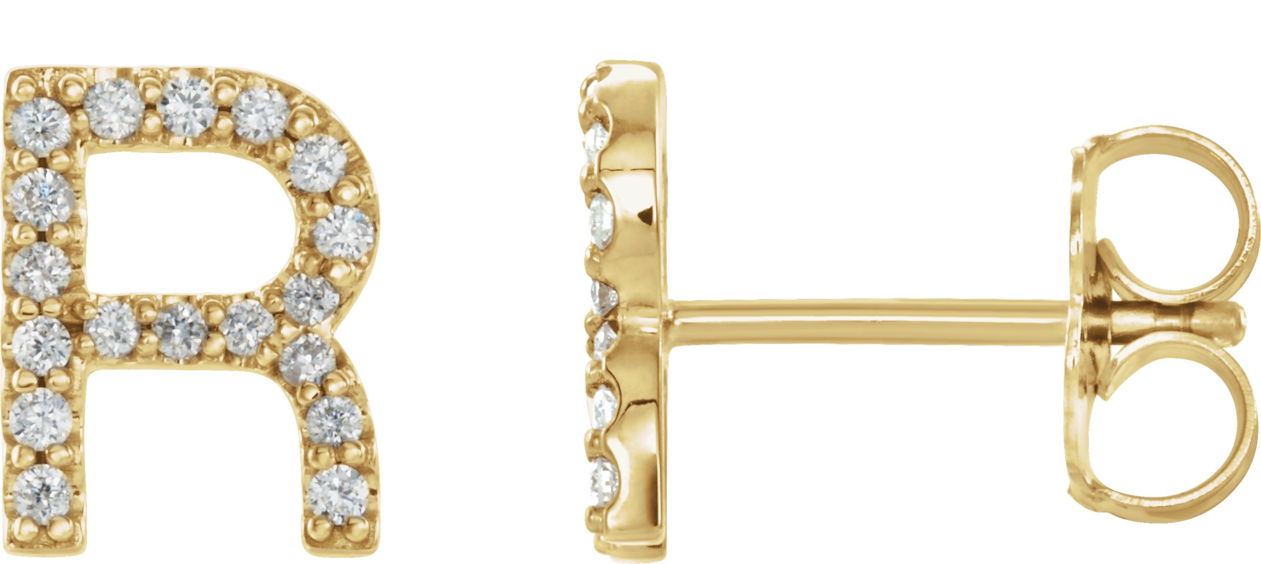 14K Yellow 1/8 CTW Natural Diamond Initial R Earrings