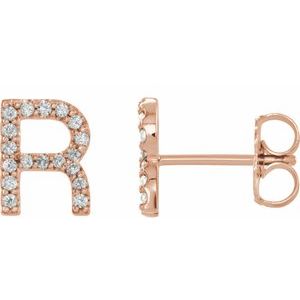 14K Rose 1/8 CTW Natural Diamond Initial R Earrings