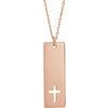 14K Rose Pierced Cross Engravable Bar 16 18 inch Necklace Ref. 13702701