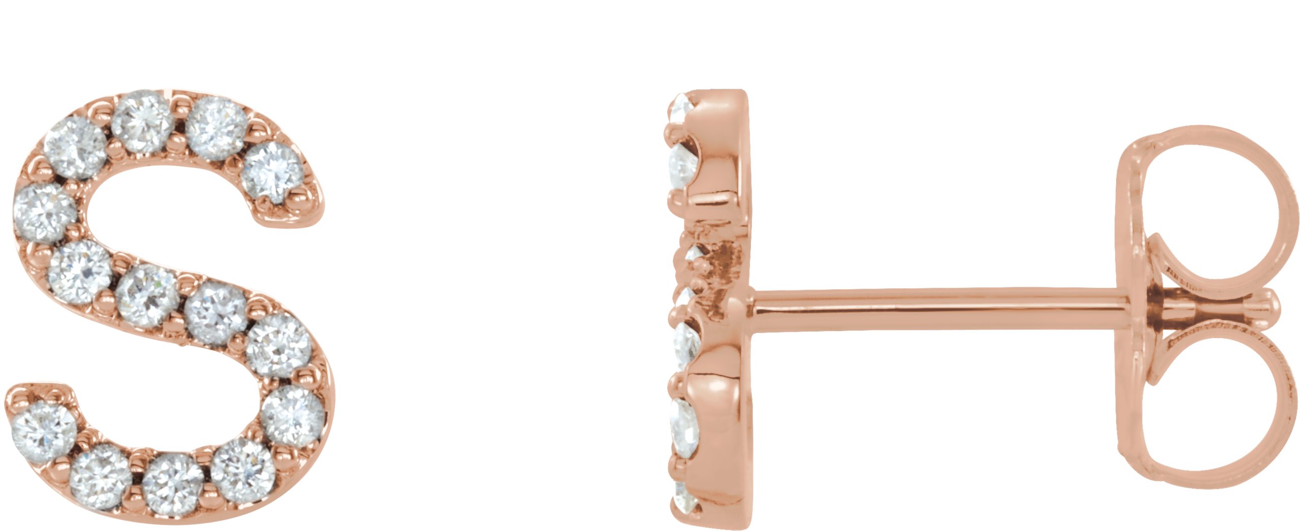 14K Rose 1/8 CTW Natural Diamond Initial S Earrings
