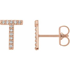 14K Rose 1/10 CTW Natural Diamond Initial T Earrings