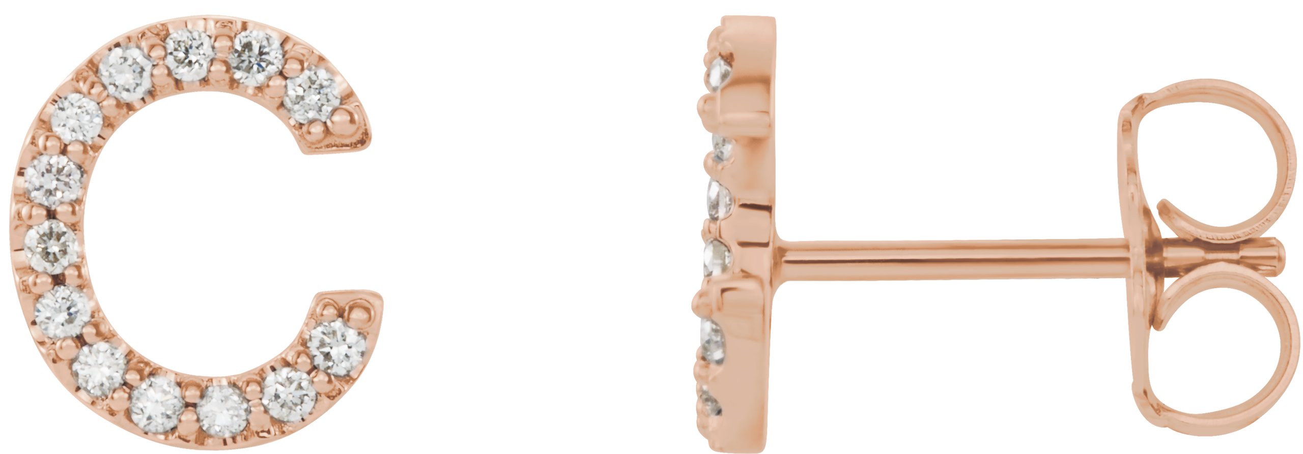 14K Rose 1/10 CTW Natural Diamond Initial C Earrings