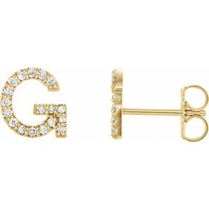 14K Yellow 1/6 CTW Natural Diamond Initial G Earrings