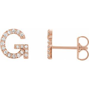 14K Rose 1/6 CTW Natural Diamond Initial G Earrings